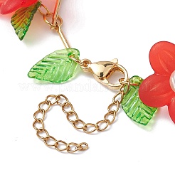 アクリルフラワー＆ガラスパールチャームブレスレット  真鍮のチェーン入り  レッド  6-7/8~7-1/8インチ（17.5~18cm）&nbsp;BJEW-JB10054-04