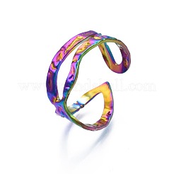 304ステンレススチール製クロスカフリング  女性のためのレインボーカラーオープンリング  usサイズ8 3/4(18.7mm)&nbsp;RJEW-N038-098
