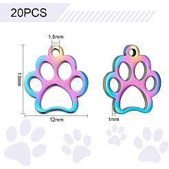 ステンレス製ペットチャーム201個  犬の足跡  虹色  13x12x1mm  穴：1.5mm  20個/箱&nbsp;STAS-UN0003-07
