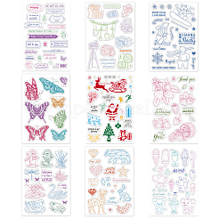 9シート9スタイルのフェスティバル＆動物＆単語模様PVCプラスチックスタンプ  DIYスクラップブッキング用  装飾的なフォトアルバム  カード作り  スタンプシート  混合模様  16x11x0.3cm  1枚/スタイル&nbsp;DIY-GL0002-68
