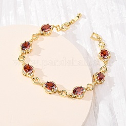 Heart & Oval Brass Micro Pave Cubic Zirconia Link Chain Bracelets for Women&nbsp;BJEW-A163-03G-02