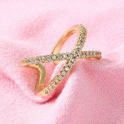 Adjustable Brass Micro Pave Clear Cubic Zirconia Cuff Rings&nbsp;RJEW-F101-17G