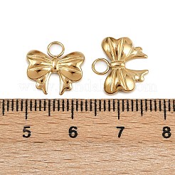304ステンレススチールチャーム  イオンプレーティング（ip）  ちょう結びチャーム  18KGP本金メッキ  12.5x13x2mm  穴：2.8mm&nbsp;STAS-Z152-14G
