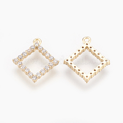 真鍮製マイクロパヴェキュービックジルコニアチャーム  菱形  透明  ニッケルフリー  18KGP本金メッキ  15x13.5x2mm  穴：1mm&nbsp;LS-KK-O116-08G