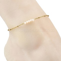 Natural Pearl Beaded 304 Stainless Steel Satellite Chain Anklets for Women&nbsp;AJEW-AN00831