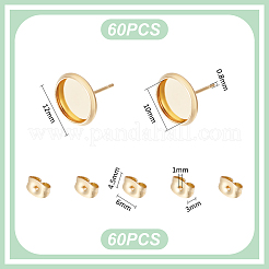 Flat Round 304 Stainless Steel Stud Earring Settings&nbsp;STAS-UN0060-74C-G