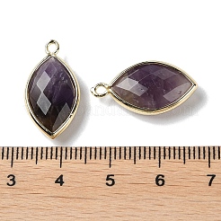 天然石アメジストペンダント  プラチナ真鍮エッジ付き  多面カット  馬の目  22x12x5.5mm  穴：1.8mm&nbsp;G-B009-01G-Q