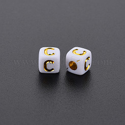 不透明な白いアクリルビーズ  ライン入り  文字でキューブ  文字.c  4.5mm  穴：2mm  約5000個/500g&nbsp;MACR-Q242-010C