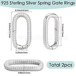 スターリングシルバーのスプリングゲートリング2個、925個  オーバル  銀  17.5x8.5x2mm  内径：13x5mm  2個/セット&nbsp;STER-SC0001-59