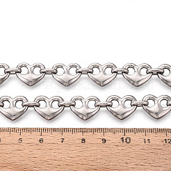 304ステンレススチールハートリンクチェーン  溶接されていない  スプールで  ステンレス鋼色  15.5x12.5x3.5mm  約16.40フィート（5m）/ロール&nbsp;CHS-Q009-03P-03