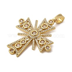 Cross Brass Micro Pave Clear Cubic Zirconia Pendants&nbsp;KK-G435-25G