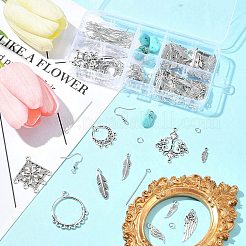 DIY フェザー ウィング アロイ & 合成ターコイズ ダングル イヤリング 作成キット  アンティークシルバー＆プラチナ  35x33.5x1.5mm  穴：2mm&nbsp;DIY-FS0006-34