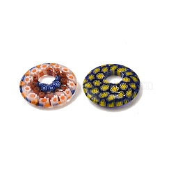 手作りミッレフィオーリガラスビーズ  ドーナツ/円盤  ミックスカラー  19.5~20x3.8~5.2mm  穴：6mm&nbsp;LAMP-A155-01E