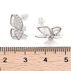 キュービックジルコニアスタッドピアス金具付きスターリングシルバー925個  蝶  プラチナメッキ  13.5x6.5mm  ピン：0.6x11mmと0.6mm&nbsp;EJEW-B038-01P