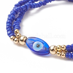 3Pcs 3 Color Evil Eye Lampwork & Glass Seed & Brass Beaded Triple Layer Multi-strand Bracelets Set for Women&nbsp;BJEW-JB09251