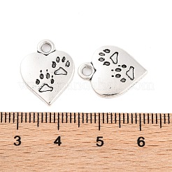 合金のチベット風チャーム  鉛フリー＆カドミウムフリー  足跡とハート  アンティークシルバー  17x13x2mm  穴：3mm&nbsp;X-TIBEP-409-AS-LF