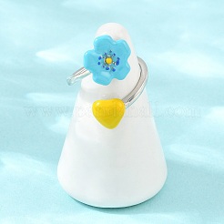 女性用真鍮カフオープンリング  花  エナメル  カドミウムフリー＆鉛フリー  ラックめっき  長持ちメッキ  プラチナ  ディープスカイブルー  usサイズ7 1/4(17.5mm)&nbsp;KK-CBA17E5-03P-02