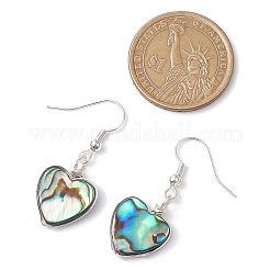アワビシェル/パウアシェルダングルピアス  真鍮のピアスフック付き  ハート  銀  36.5x15mm&nbsp;EJEW-JE06208