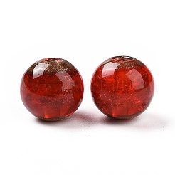 手作りゴールドパウダー入りランプワークビーズ  ラウンド  ミックスカラー  14.5x13.5~14mm  穴：1.6~2mm&nbsp;LAMP-C004-02