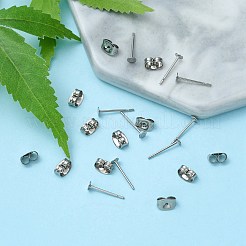 304ステンレススチールスタッドピアス金具100個  フラットラウンドパッドベースイヤリングのセッティング  フリクションイヤーナット100個付き。  ステンレス鋼色  12x3mm  ピン：0.8mm&nbsp;STAS-YW0001-43G