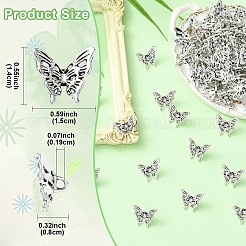 チベット風アロイペンダント100個  カドミウムフリー＆鉛フリー  蝶  アンティークシルバー  14x15x8mm  穴：1.9mm&nbsp;FIND-YW0009-47