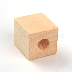 未完成の木製ビーズ  天然木製ビーズ  無鉛の  キューブ  大穴ビーズ  19~20x19~20x20mm  穴：8~8.5mm&nbsp;WOOD-S659-10-LF