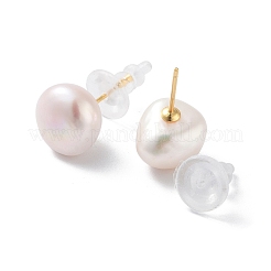 女性用ポテト天然真珠スタッドピアス  スターリングシルバーピンと  18KGP本金メッキ  12x10.5mm&nbsp;EJEW-E303-20G