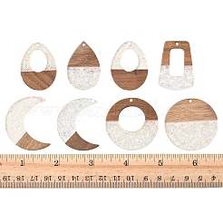 16Pcs 8 Styles Epoxy Resin & Walnut Wood Pendants&nbsp;RESI-FS0001-87