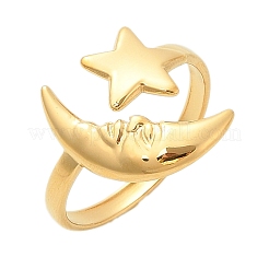 Star Moon 304 Stainless Steel Cuff Rings for Women&nbsp;RJEW-U039-02G