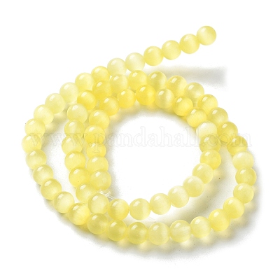 キャッツアイビーズ連売り  ラウンド  きいろ  6mm  穴：1mm  約66個/連  14インチ&nbsp;CE-R002-6mm-09-1