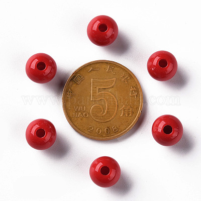不透明なアクリルビーズ  ラウンド  ファイヤーブリック  8x7mm  穴：2mm  約1745個/500g&nbsp;MACR-S370-C8mm-A14-1