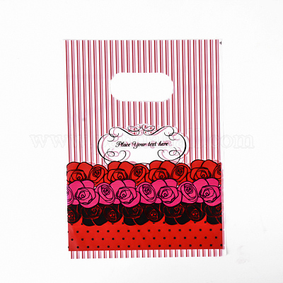 プリントプラスチックバッグ  長方形  レッド  25x20cm&nbsp;PE-T003-20x25cm-06-1