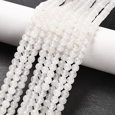 Round Natural White Jade Bead Strands&nbsp;G-R345-4mm-06-1