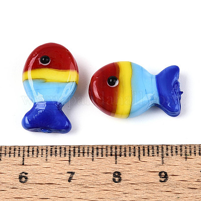 手作りランプワークビーズ連売り  ナザールボンジュウ模様の魚  カラフル  19~20x12.5x9mm  穴：0.8mm  約25個/連  18.90インチ（48cm）&nbsp;LAMP-N021-41-A12-1