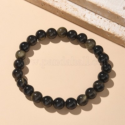 Natural Golden Sheen Obsidian Bead Stretch Bracelets&nbsp;BJEW-K212-B-020-1