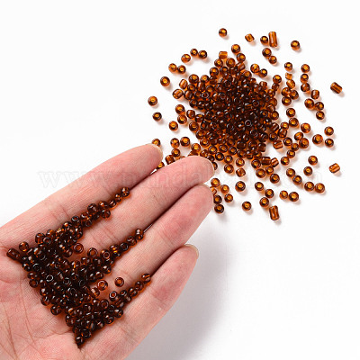 ガラスシードビーズ  トランスペアレント  ラウンド  ブラウン  6/0  4mm  穴：1.5mm  約4500ビーズ/ポンド&nbsp;SEED-A004-4mm-13-1