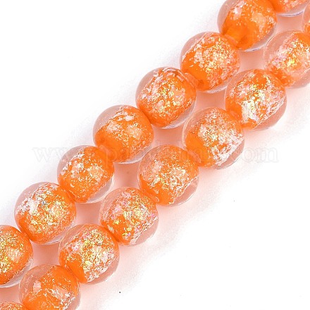 Handmade Gold Foil Lampwork Beads Strands LAMP-Q002-01F-1