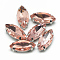 Sew on Rhinestone, Multi-strand Links, Glass Rhinestone, with Platinum Tone Brass Prong Settings, Garments Accessories, Faceted, Horse Eye, Dark Salmon, 14.5x4x4mm, Hole: 0.8~1mm