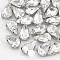 Sew on Rhinestone, Multi-strand Links, Cadmium Free & Lead Free, Glass Rhinestone, with Brass Prong Settings, Garments Accessories, Faceted, Teardrop, Platinum, Clear, 12.5x8x5mm, Hole: 0.8~1mm