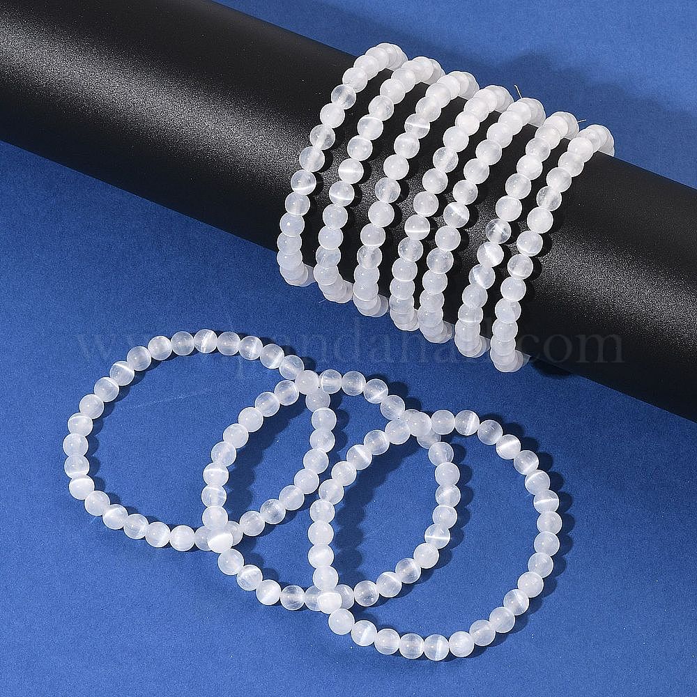 thumbnail image 2 of Natural Selenite 8mm Stretchy Bracelet + Selenite Heart | Charged Crystal Set 2 of 4
