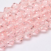 模造オーストリアクリスタルダブルコーンガラスビーズ連売り  グレードAA  多面カット  ピンク  4x4mm  穴：0.8~1mm  約75~78個/連  28~29cm&nbsp;GLAA-F029-4x4mm-15