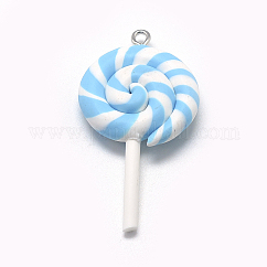 Handmade Polymer Clay Big Pendants, Lollipop, Deep Sky Blue, 43~52x27~29x7~10mm, Hole: 2mm