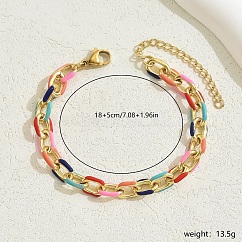 Brass Cuban Link Chain Bracelet with Colorful Enamel, Real 18K Gold Plated, 7-1/8 inch(18cm)