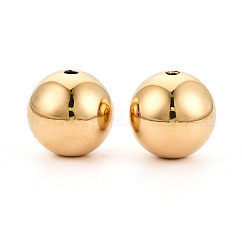 304 Stainless Steel Beads, Round, Real 14K Gold Plated, 16mm, Hole: 2.2~2.8mm