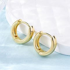 Brass Huggie Hoop Earrings, Long-Lasting Plated, Ring, Real 18K Gold Plated, 16x5mm, Pin: 0.8mm
