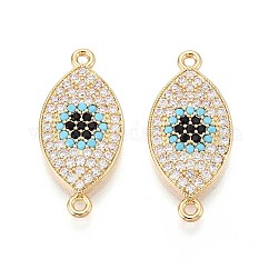 Brass Micro Pave Colorful Cubic Zirconia Connector Charms, Eye Links, Long-Lasting Plated, Golden, 11.5x25x2.5mm, Hole: 1.2~1.4mm