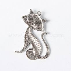 チベット風合金子猫ペンダント  鉛フリー＆カドミウムフリー  漫画猫の形  アンティークシルバー  46x30x5mm  穴：2mm&nbsp;X-TIBEP-22758-AS-RS