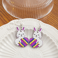 イースターのアクリルダングルイヤリング  兎  プラチナ  パープル  53x24mm&nbsp;FS-WG521CC-01