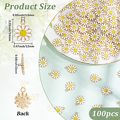 100本合金エナメルチャーム  花  ライトゴールド  ホワイト  14x12x2mm  穴：1.6mm&nbsp;ENAM-BM0001-22