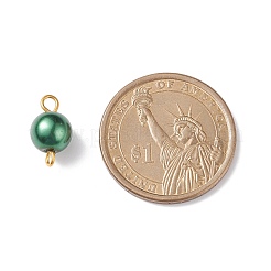 ガラス模造真珠コネクタチャーム  金メッキの二重鉄ループ付き  ラウンド  ライム  14x7.5mm  穴：1.8mmと2.5mm&nbsp;PALLOY-JF01881-03